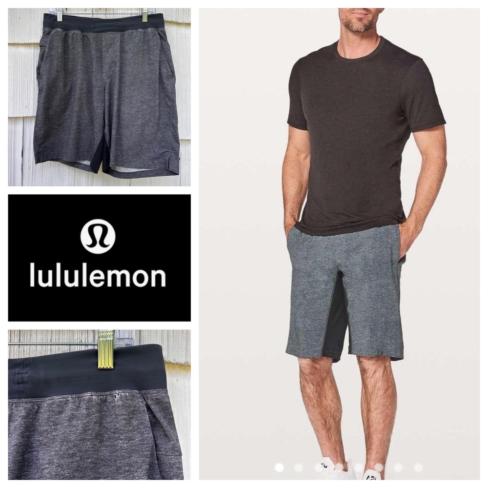 Lululemon Mens THE Short Heathered Black Grey Athletic Training Gym Large Shorts
